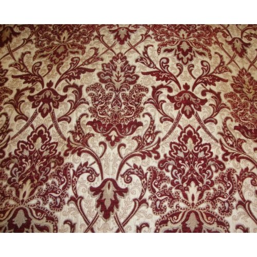 55 Wide Crimson Damask Chenille Upholstery Drapery Fabric by The ...