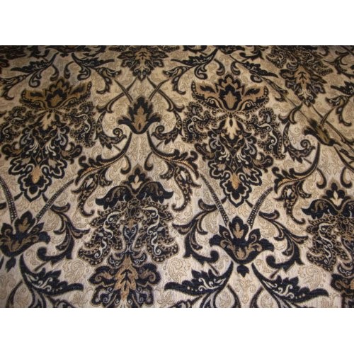 Chenille Black Damask 55 Wide Upholstery Drapery Fabric Sold BTY