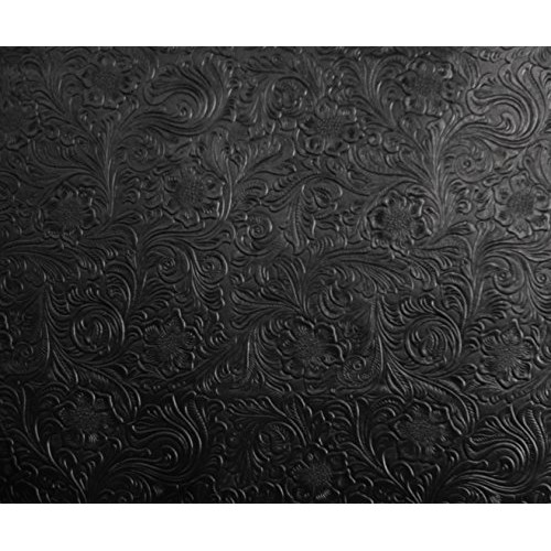 LUVFABRICS Black Western Embossed Floral Faux Leather Vinyl Uphols...