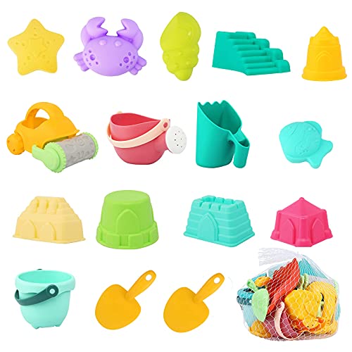 LUVIN Beach Sand Toys Set 18Pcs Castle Mold Sand Molds for Kids Ca...