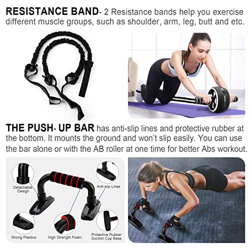 Ab Roller Wheel, 10-In-1 Ab Exercise Wheels Kit with Resistance Ba...