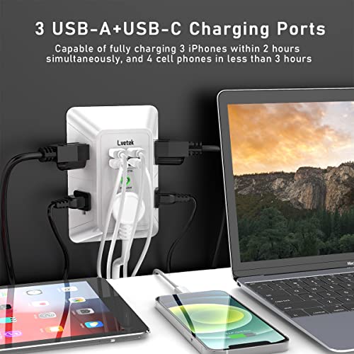 USB Wall Charger，LVETEK Surge Protector 5 Outlet Extender with 4 ...