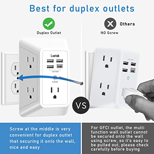 USB Wall Charger，LVETEK Surge Protector 5 Outlet Extender with 4 ...