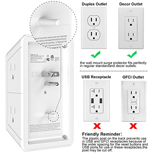 USB Wall Charger，LVETEK Surge Protector 5 Outlet Extender with 4 ...