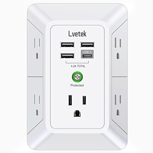 USB Wall Charger，LVETEK Surge Protector 5 Outlet Extender with 4 ...
