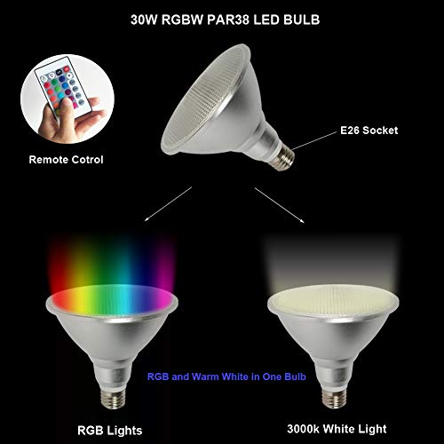 PAR38 LED Light Bulb,30W RGB+Warm White LED Flood Light Indoor/Out...