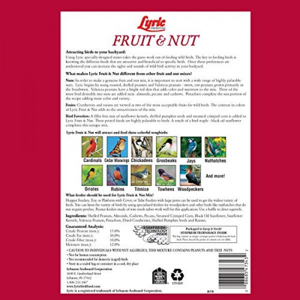 Lyric 2647413 Fruit & Nut High Energy Wild Bird Food, 5 lb