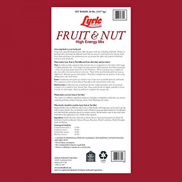 Lyric Fruit & Nut High Energy Wild Bird Food - 20 lb