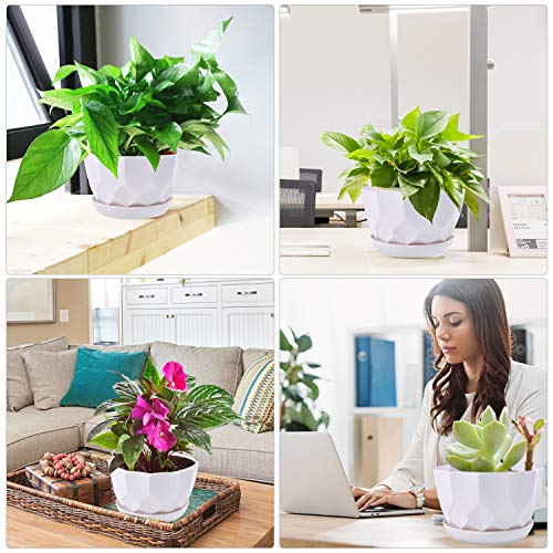 7 Inch Plant Flower Pots Indoor Plastic Planters with Drainage Hol...