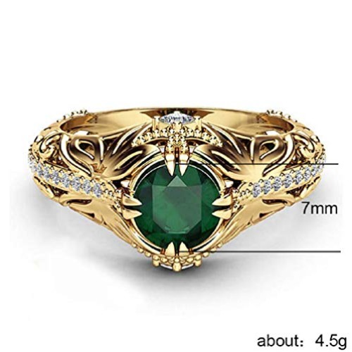 Lzz 14k Gold Jade Diamond Ring Cubic Zirconia Aura Ring Emerald Cu...