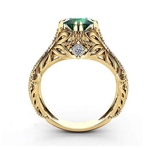 Lzz 14k Gold Jade Diamond Ring Cubic Zirconia Aura Ring Emerald Cu...