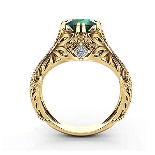 Lzz 14k Gold Jade Diamond Ring Cubic Zirconia Aura Ring Emerald Cu...