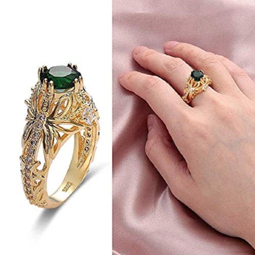 Lzz 14k Gold Jade Diamond Ring Cubic Zirconia Aura Ring Emerald Cu...