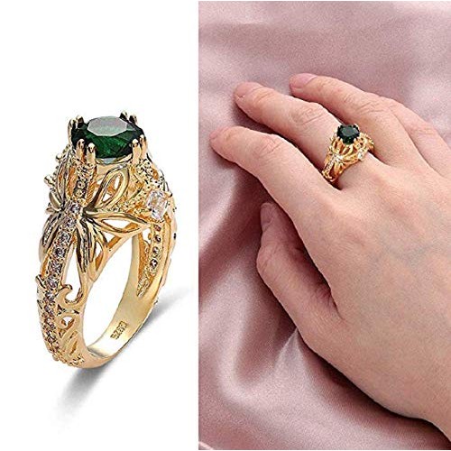 Lzz 14k Gold Jade Diamond Ring Cubic Zirconia Aura Ring Emerald Cu...