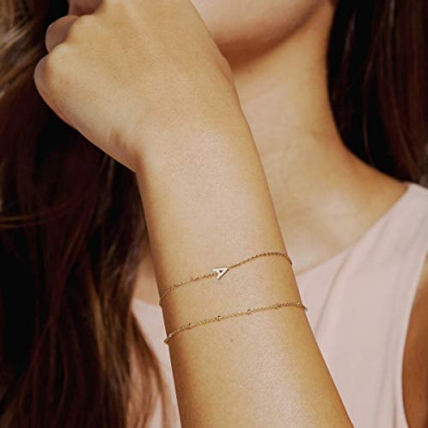 Dainty Gold Initial Bracelets for Women, 14K Gold Plated Personali...