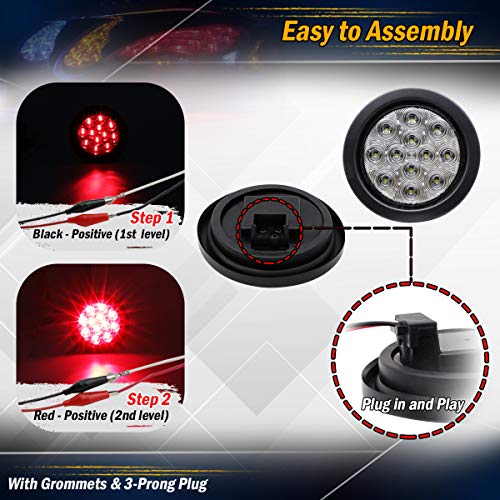 MADCATZ Pack of 4 4 Inch Clear Lens Red LED Round Clearance Stop...