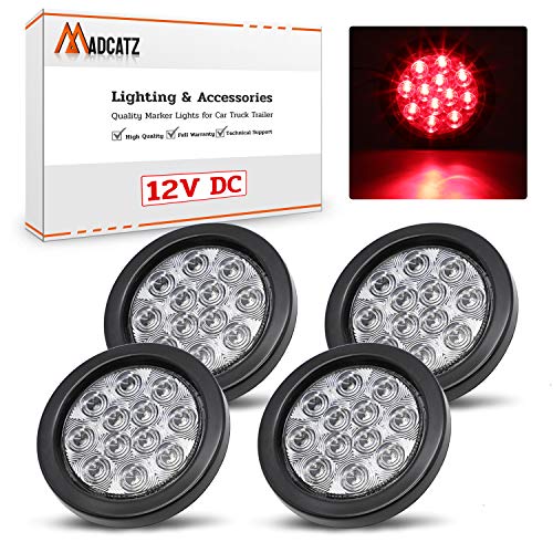 MADCATZ Pack of 4 4 Inch Clear Lens Red LED Round Clearance Stop...