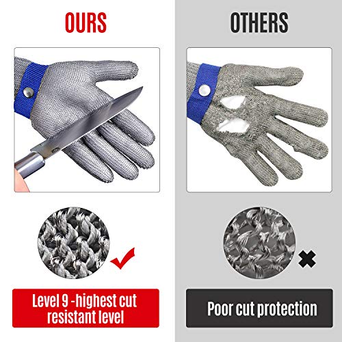 MAFORES Level 9 Cut Resistant Glove Stainless Steel Mesh Metal Wir...