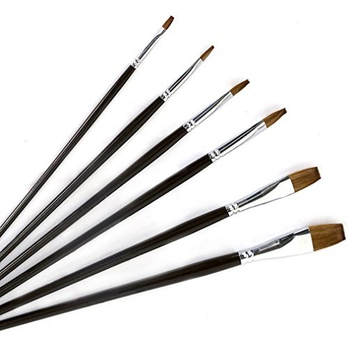 Artist Paint Brushes Red Sable Weasel Hair Long Handle, Flat Pai...