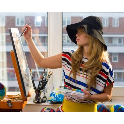 Artist Paint Brushes Red Sable Weasel Hair Long Handle, Flat Pai...