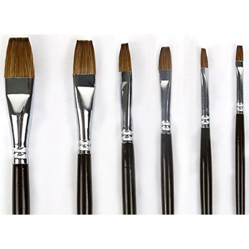 Artist Paint Brushes Red Sable Weasel Hair Long Handle, Flat Pai...