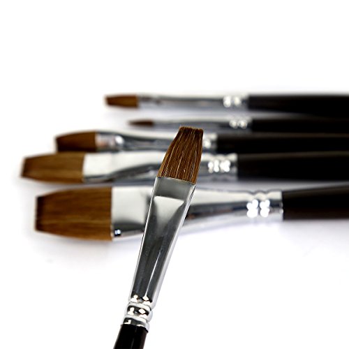 Artist Paint Brushes Red Sable Weasel Hair Long Handle, Flat Pai...