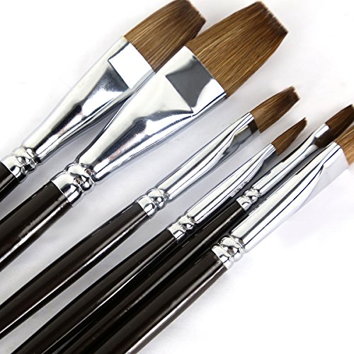 Artist Paint Brushes Red Sable Weasel Hair Long Handle, Flat Pai...