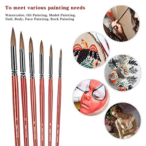 Artist Round Brushes - Red Sable Weasel Hair Long Ha...