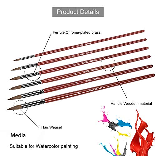 Artist Round Brushes - Red Sable Weasel Hair Long Ha...