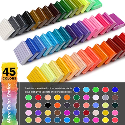 Magicfly Polymer Clay Starter Kit, 45 Colors Oven Bake Clay with 5...