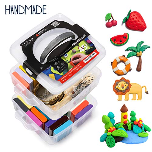 Magicfly Polymer Clay Starter Kit, 45 Colors Oven Bake Clay with 5...