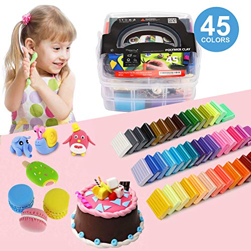 Magicfly Polymer Clay Starter Kit, 45 Colors Oven Bake Clay with 5...
