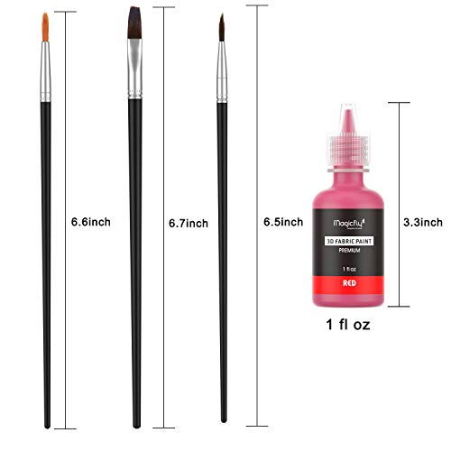 Puffy Paints, Magicfly 40 Colors 3D Fabric Paint with 3 Brushes an...