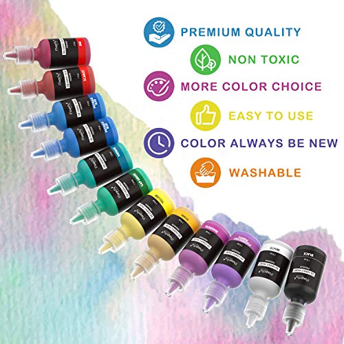 Puffy Paints, Magicfly 40 Colors 3D Fabric Paint with 3 Brushes an...