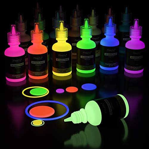 Puffy Paints, Magicfly 40 Colors 3D Fabric Paint with 3 Brushes an...