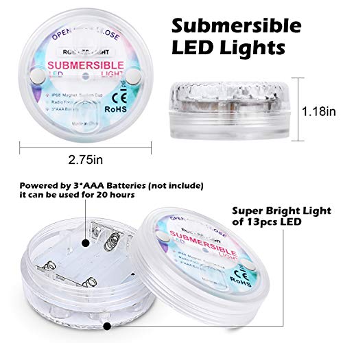 Magicfun 4 Pack Submersible LED Lights with Remote, Waterproof Und...