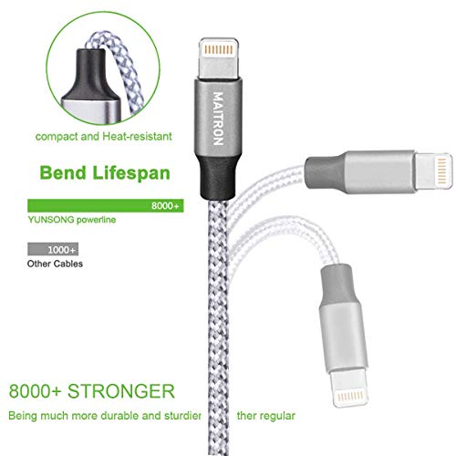 iPhone Charger,Maitron Lightning Cable 3PACK 6FT Nylon Braided USB...