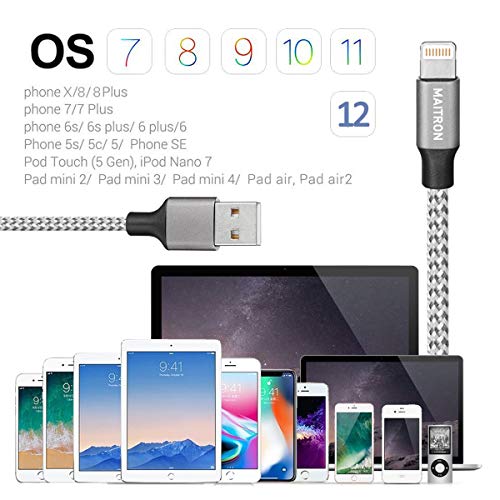 iPhone Charger,Maitron Lightning Cable 3PACK 6FT Nylon Braided USB...