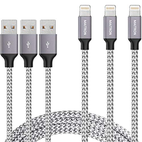 iPhone Charger,Maitron Lightning Cable 3PACK 6FT Nylon Braided USB...