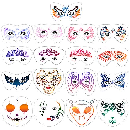 45 Pieces Halloween Face Stencils Kit, 17 Pieces Reusable Face Pai...