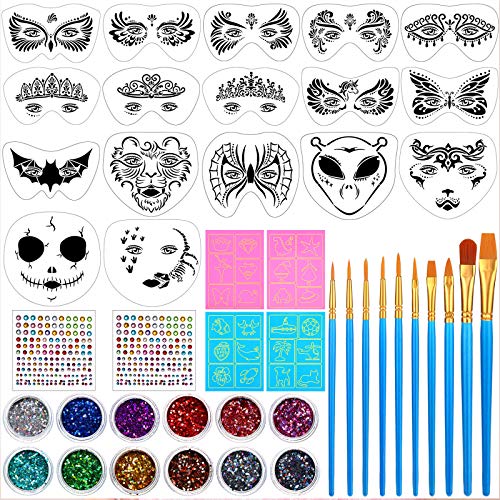 45 Pieces Halloween Face Stencils Kit, 17 Pieces Reusable Face Pai...