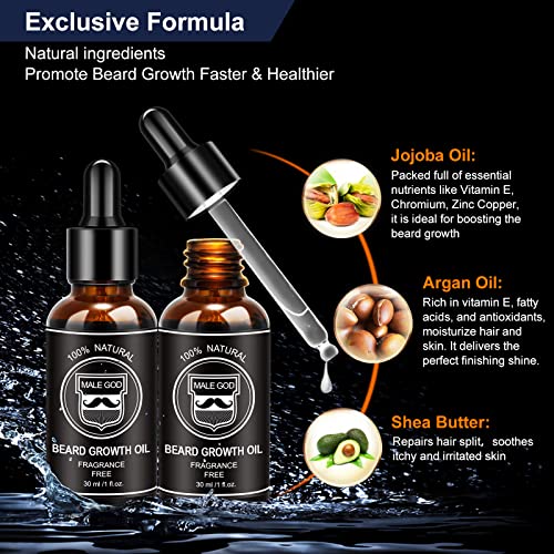 MALE GOD Beard Growth Kit - Beard Kit with Beard Growth Oil2 Pack...