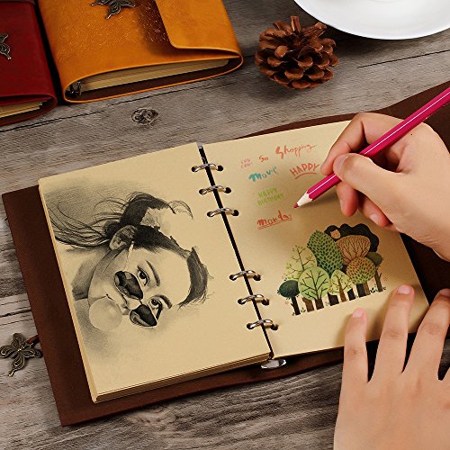 Leather Journal, Vintage Spiral Refillable Notebook Sketchbook But...