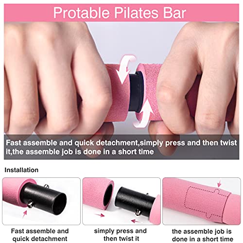 Pilates Bar Kit with Resistance Bands 2 Standard & 2 Strong, Pro...
