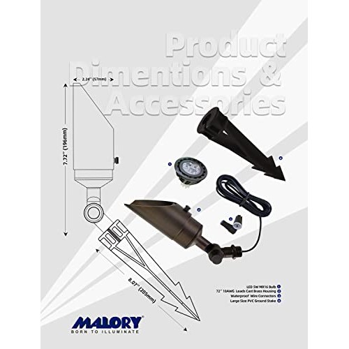 MALORY Brass Landscape Spotlight 1-Pack with MR16 Bulb KitS04, L...