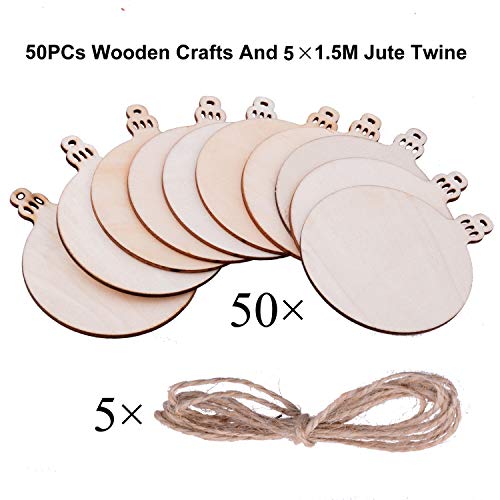 Pack of 50 Wooden Crafts to Paint Christmas Tree Hanging Ornaments...