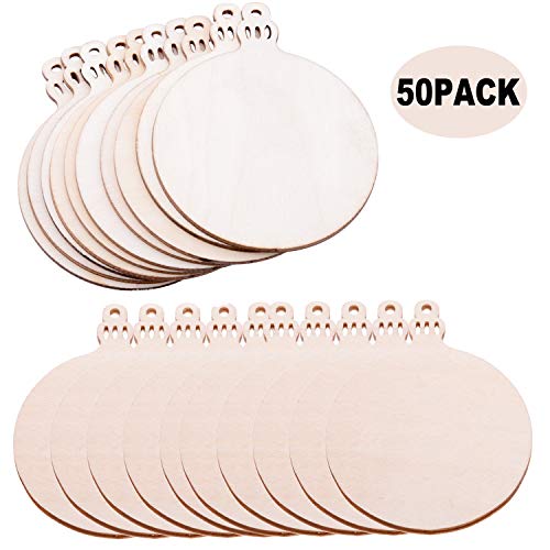 Pack of 50 Wooden Crafts to Paint Christmas Tree Hanging Ornaments...