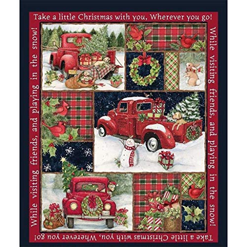 Christmas Fabric Red Truck Collage Panel 36x44 Inch, Creative 100%...