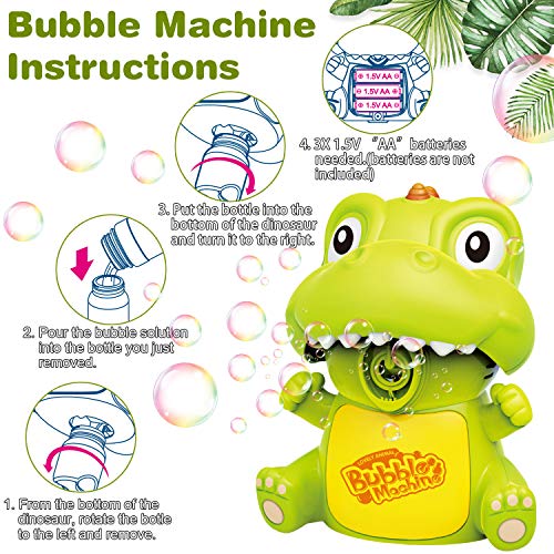 MAN NUO Bubble Machine Toys,Cute Dinosaur Bubble Blower,Music/Ligh...