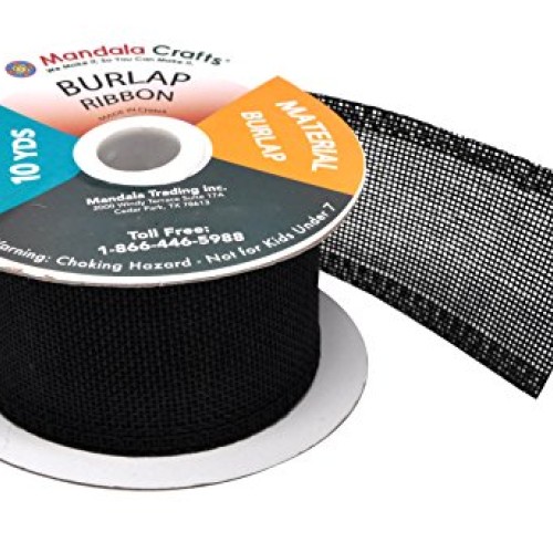 Black Burlap Ribbon 2 Inch 2 Rolls 20 Yards Unwired Rustic Jute Ri...